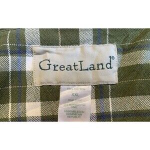 GreatLand Vintage 90s Green Plaid Canvas Long Sleeve Button Down Shirt XXL